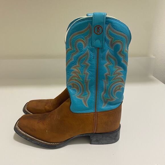 Tony Lama Brown and Blue Ankle Boots with Western Flair - Picture 1 of 10